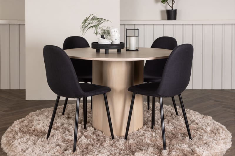 Olivia Spisegruppe 110 cm Rund med 4 Polar Stoler - Whitewash - Møbler - Bord - Spisegrupper