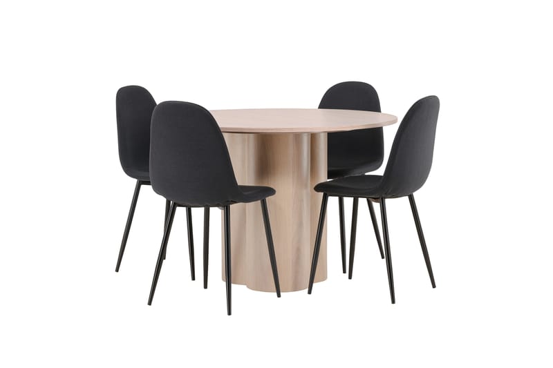 Olivia Spisegruppe 110 cm Rund med 4 Polar Stoler - Whitewash - Møbler - Bord - Spisegrupper