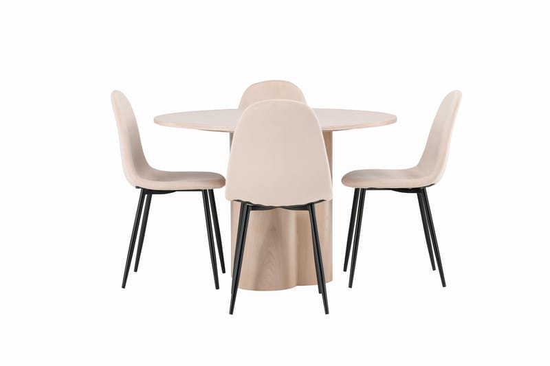 Olivia Spisegruppe 110 cm Rund med 4 Polar Stoler - Whitewash - Møbler - Bord - Spisegrupper