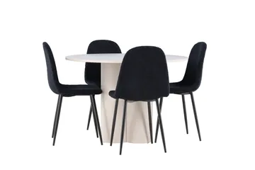 Olivia Spisegruppe 110 cm Rund med 4 Polar stoler - Beige/Svart - Møbler - Bord - Spisegrupper