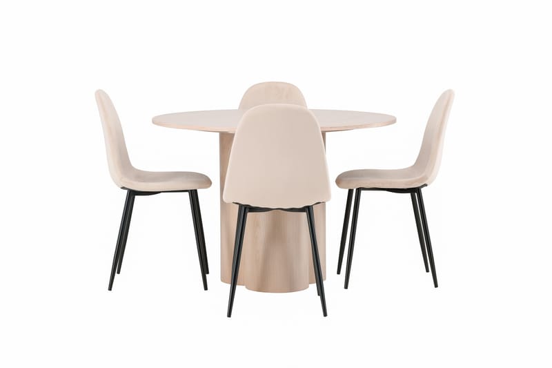 Olivia Spisegruppe 110 cm Rund med 4 Polar Stoler, Whitewash