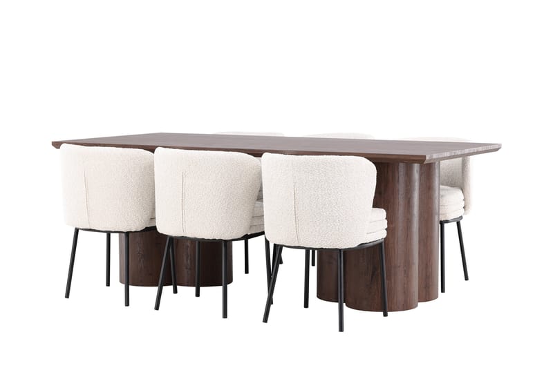 Olivia Spisegruppe 210 cm Rektangulær med 6 Agnes stoler - Mocca/Hvid - Møbler - Bord - Spisegrupper