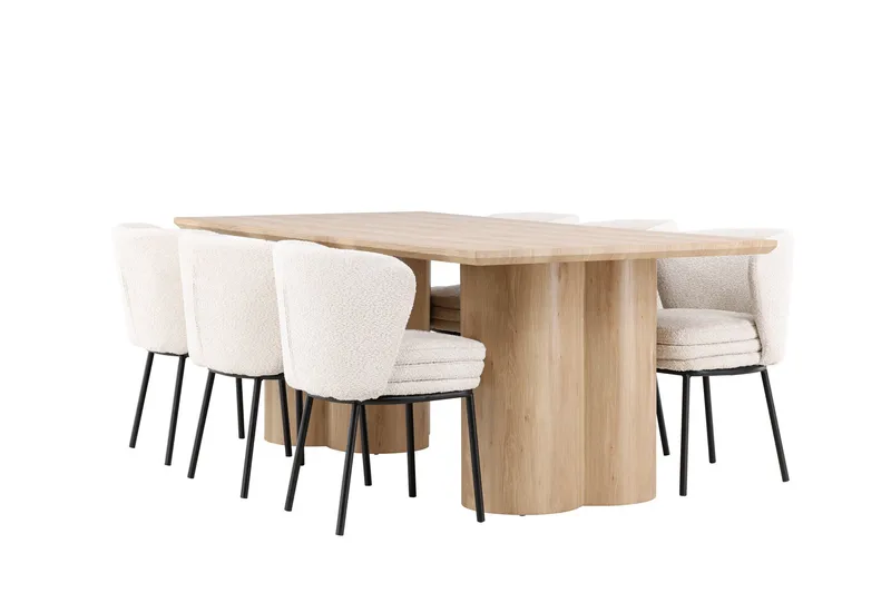 Olivia Spisegruppe 210 cm Rektangulær med 6 Agnes stoler, Whitewash/Hvid