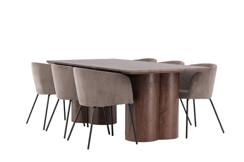 Olivia Spisegruppe 210 cm Rektangulær med 6 Berit stoler, Mocca/Brun