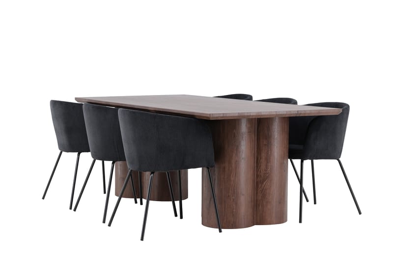 Olivia Spisegruppe 210 cm Rektangulær med 6 Berit stoler, Mocca/Sort