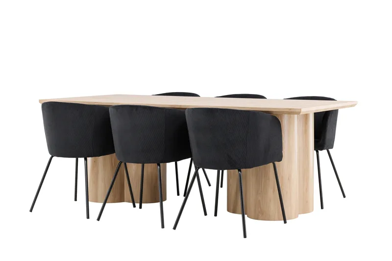 Olivia Spisegruppe 210 cm Rektangulær med 6 Berit stoler - Whitewash/Sort - Møbler - Bord - Spisegrupper