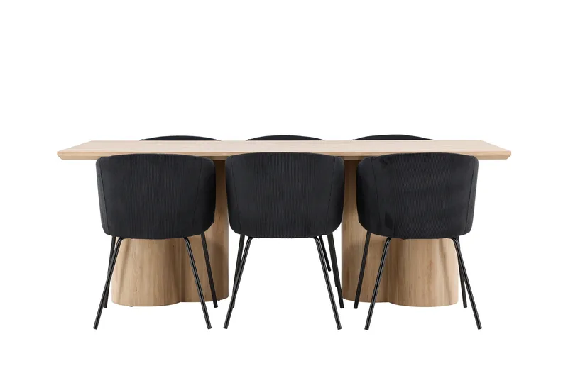 Olivia Spisegruppe 210 cm Rektangulær med 6 Berit stoler - Whitewash/Sort - Møbler - Bord - Spisegrupper