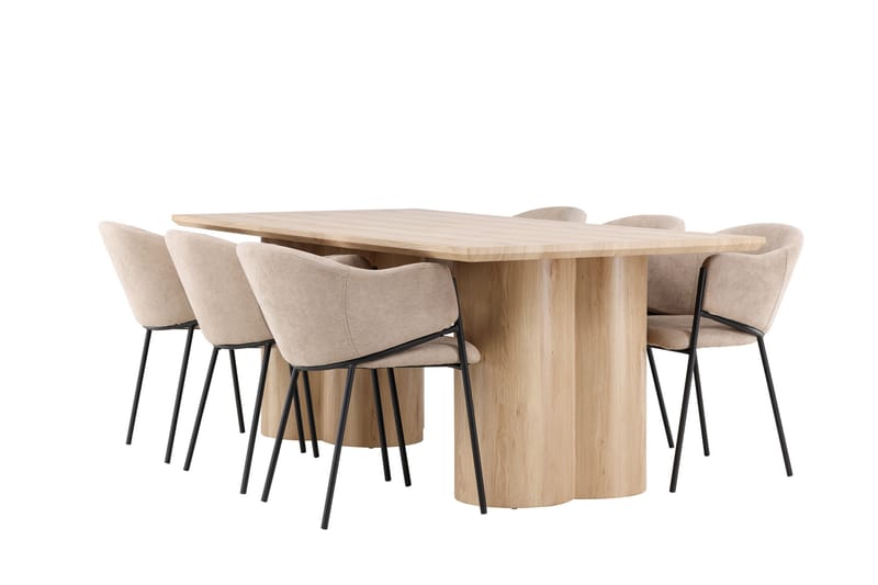 Olivia Spisegruppe 210 cm Rektangulær med 6 Evelina stoler, Whitewash/Beige