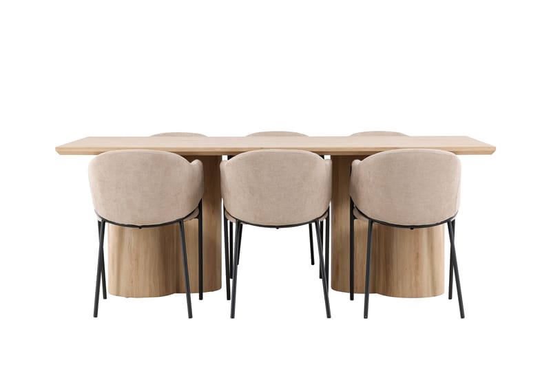 Olivia Spisegruppe 210 cm Rektangulær med 6 Evelina stoler - Whitewash/Beige - Møbler - Bord - Spisegrupper