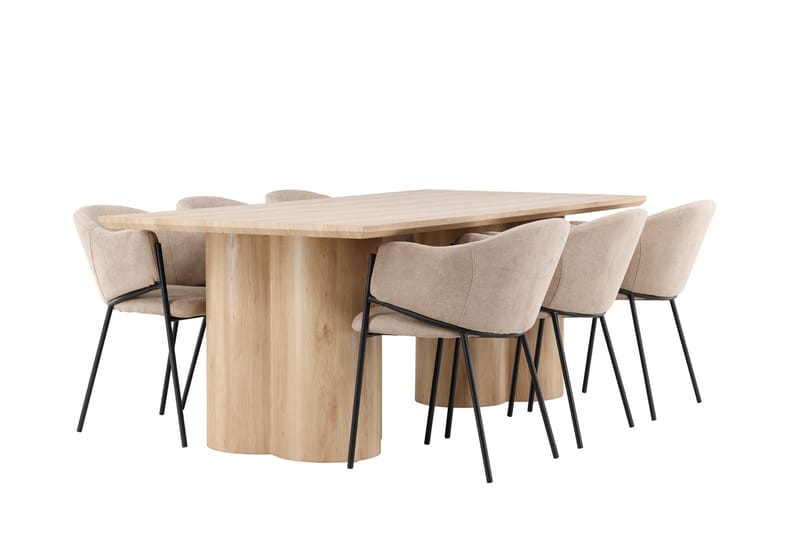 Olivia Spisegruppe 210 cm Rektangulær med 6 Evelina stoler - Whitewash/Beige - Møbler - Bord - Spisegrupper