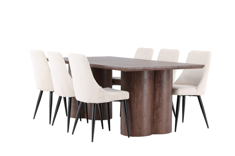 Olivia Spisegruppe 210 cm Rektangulær med 6 Leone stoler, Mocca/Beige