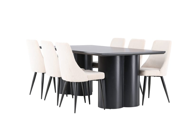 Olivia Spisegruppe 210 cm Rektangulær med 6 Leone stoler - Sort/Beige - Møbler - Bord - Spisegrupper