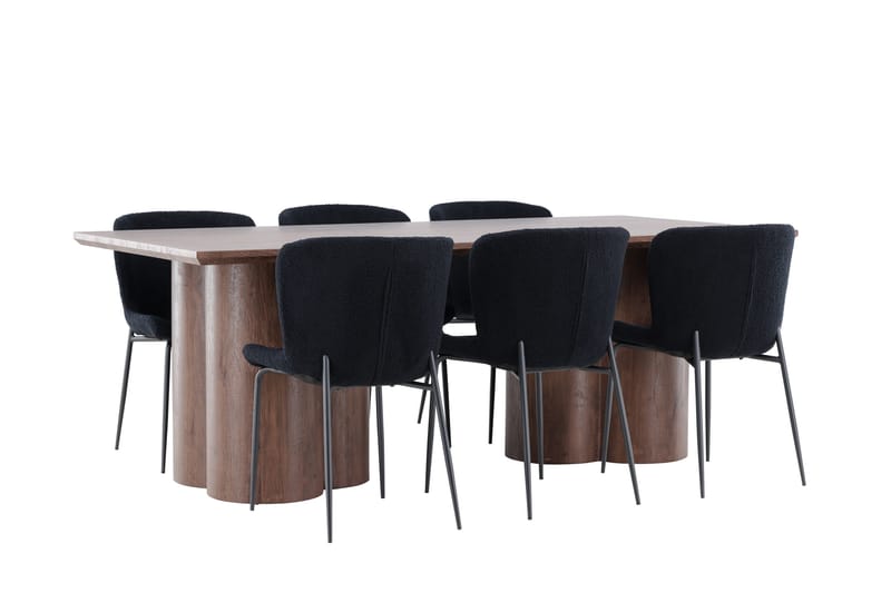 Olivia Spisegruppe 210 cm Rektangulær med 6 Modesto stoler - Mocca/Sort - Møbler - Bord - Spisegrupper