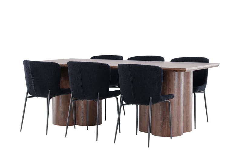 Olivia Spisegruppe 210 cm Rektangulær med 6 Modesto stoler - Mocca/Sort - Møbler - Bord - Spisegrupper