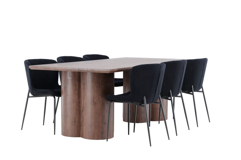Olivia Spisegruppe 210 cm Rektangulær med 6 Modesto stoler - Mocca/Sort - Møbler - Bord - Spisegrupper