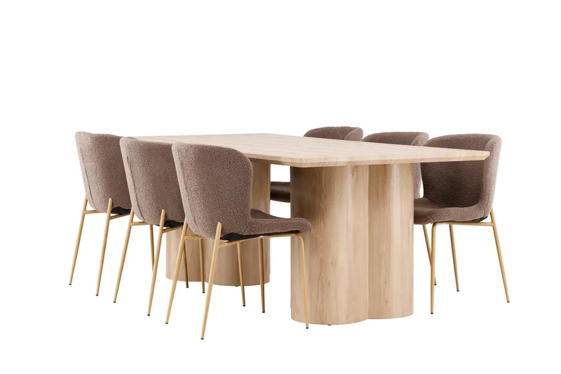 Olivia Spisegruppe 210 cm Rektangulær med 6 Modesto stoler, Whitewash/Brun