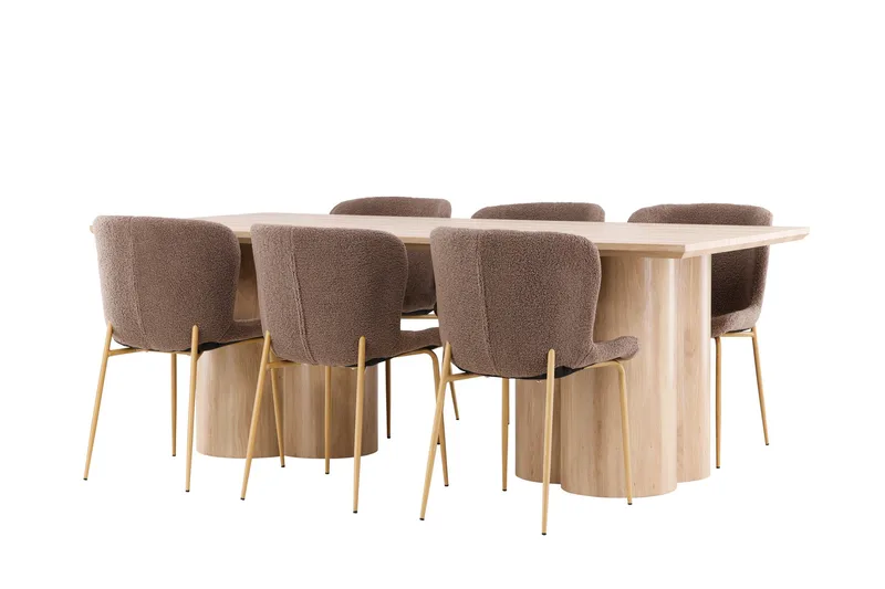 Olivia Spisegruppe 210 cm Rektangulær med 6 Modesto stoler - Whitewash/Brun - Møbler - Bord - Spisegrupper