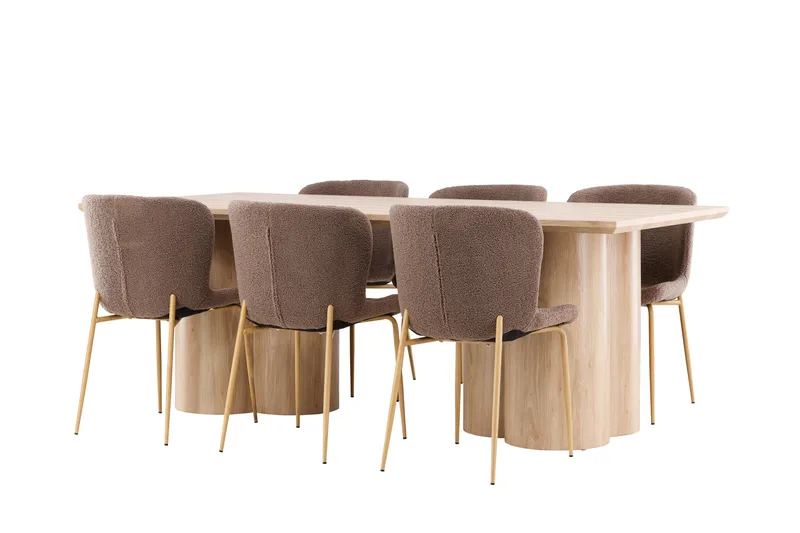 Olivia Spisegruppe 210 cm Rektangulær med 6 Modesto stoler - Whitewash/Brun - Møbler - Bord - Spisegrupper