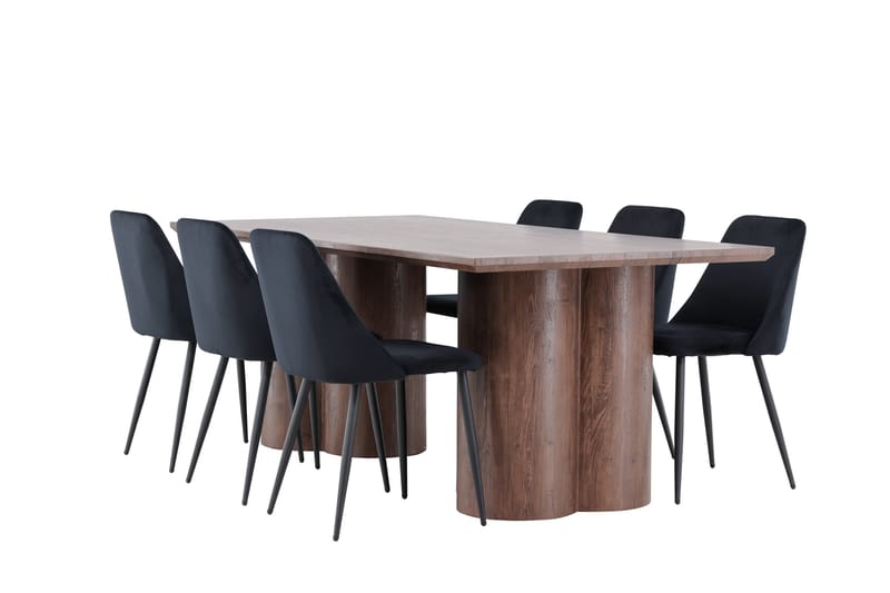 Olivia Spisegruppe 210 cm Rektangulær med 6 Night stoler, Mocca/Sort