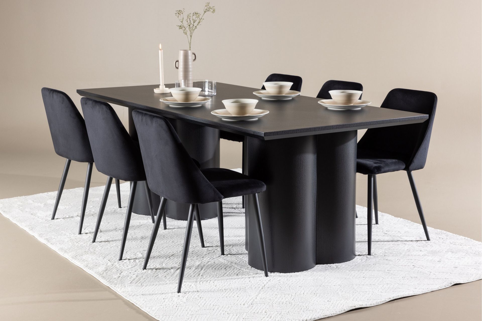 Olivia Spisegruppe 210 cm Rektangulær med 6 Night stoler - Sort/Sort - Møbler - Bord - Spisegrupper