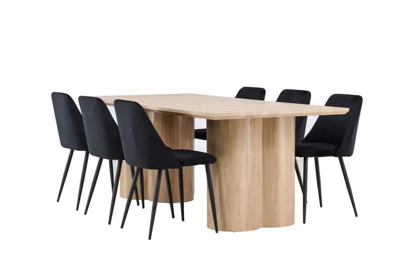 Olivia Spisegruppe 210 cm Rektangulær med 6 Night stoler, Whitewash/Sort