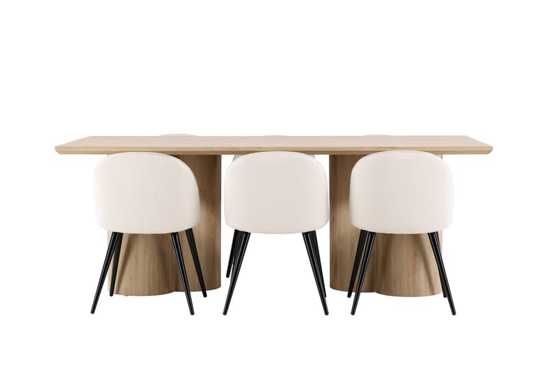 Olivia Spisegruppe 210 cm Rektangulær med 6 Velvet stoler - Whitewash/Beige - Møbler - Bord - Spisegrupper