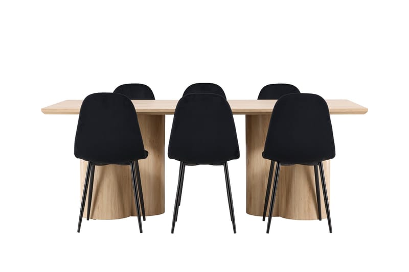 Olivia Spisegruppe 210 cm Rektangulær med 6 Polar stoler - Whitewash/Sort - Møbler - Bord - Spisegrupper