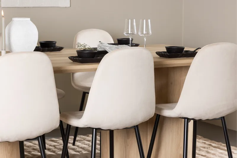 Olivia Spisegruppe 210 cm Rektangulær med 6 Polar stoler - Whitewash/Beige - Møbler - Bord - Spisegrupper