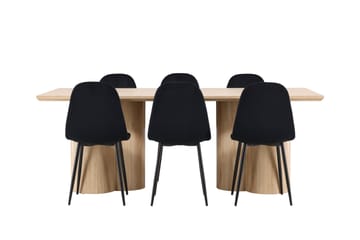 Olivia Spisegruppe 210 cm Rektangulær med 6 Polar stoler - Whitewash/Sort - Møbler - Bord - Spisegrupper