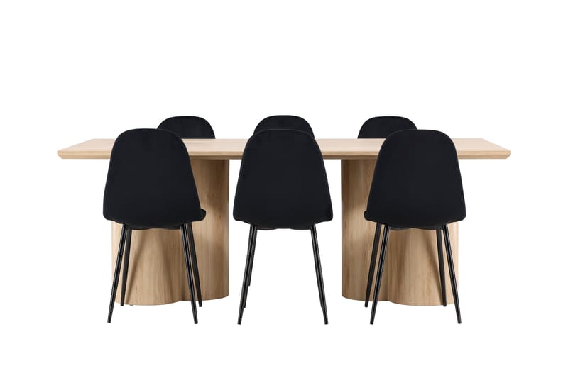 Olivia Spisegruppe 210 cm Rektangulær med 6 Polar stoler - Whitewash/Sort - Møbler - Bord - Spisegrupper