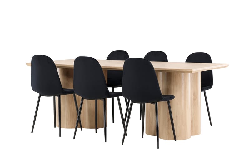 Olivia Spisegruppe 210 cm Rektangulær med 6 Polar stoler - Whitewash/Sort - Møbler - Bord - Spisegrupper