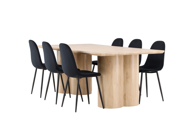 Olivia Spisegruppe 210 cm Rektangulær med 6 Polar stoler - Whitewash/Sort - Møbler - Bord - Spisegrupper