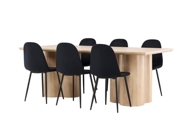 Olivia Spisegruppe 210 cm Rektangulær med 6 Polar stoler - Whitewash/Sort - Møbler - Bord - Spisegrupper