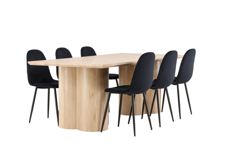 Olivia Spisegruppe 210 cm Rektangulær med 6 Polar stoler - Whitewash/Sort - Møbler - Bord - Spisegrupper