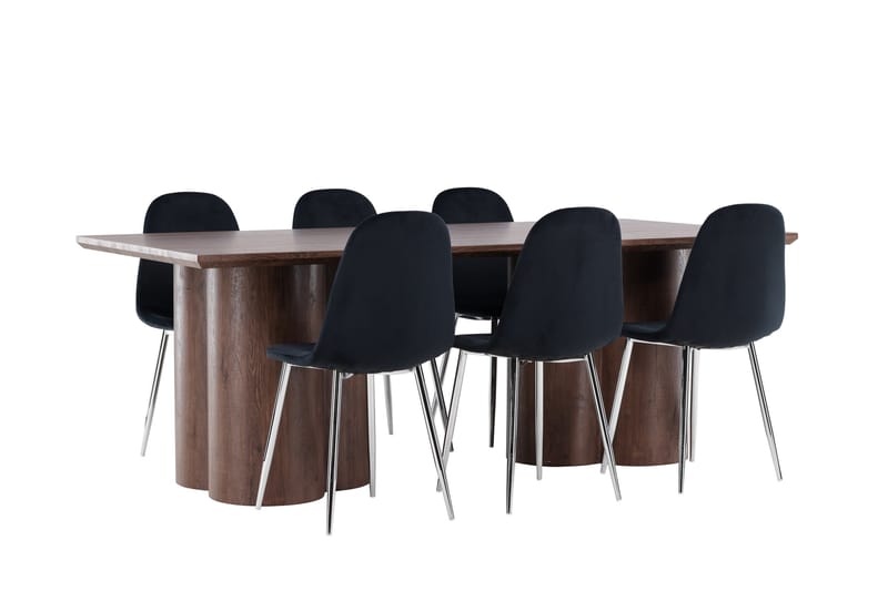 Olivia Spisegruppe 210 cm Rektangulær med 6 Polar stoler - Mocca/Sort - Møbler - Bord - Spisegrupper