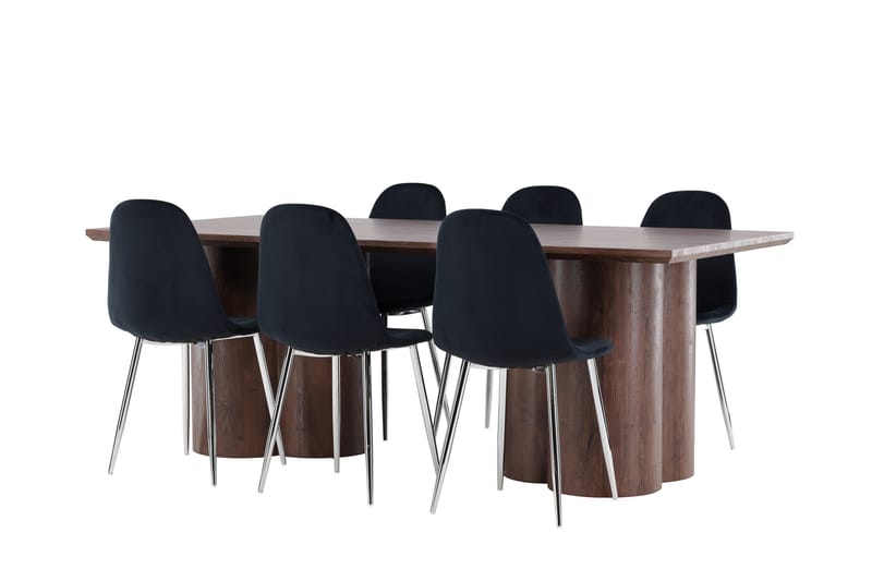 Olivia Spisegruppe 210 cm Rektangulær med 6 Polar stoler - Mocca/Sort - Møbler - Bord - Spisegrupper
