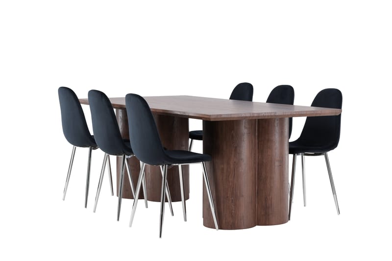 Olivia Spisegruppe 210 cm Rektangulær med 6 Polar stoler - Mocca/Sort - Møbler - Bord - Spisegrupper