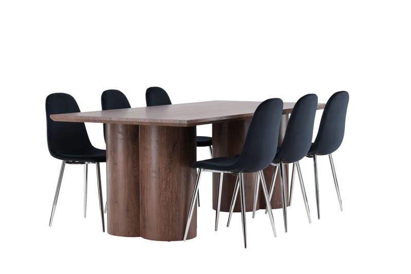 Olivia Spisegruppe 210 cm Rektangulær med 6 Polar stoler - Mocca/Sort - Møbler - Bord - Spisegrupper