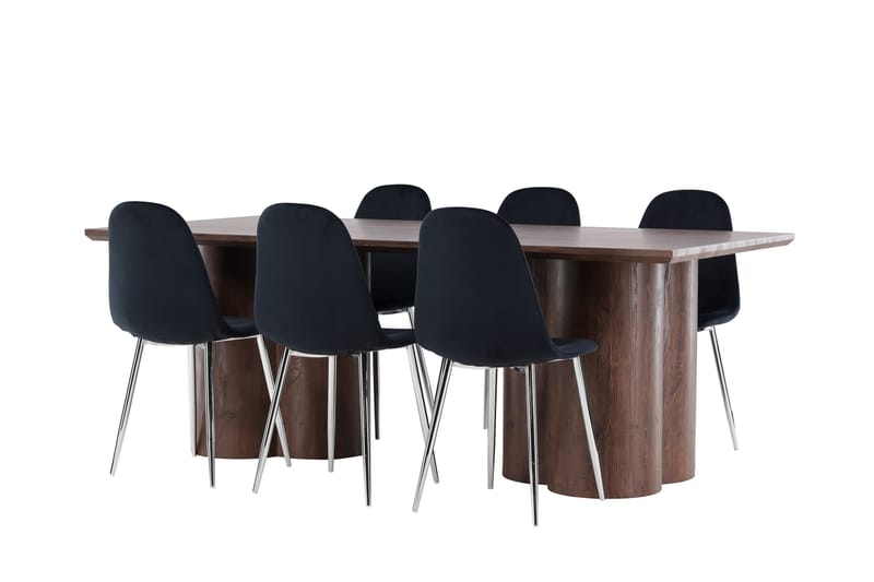 Olivia Spisegruppe 210 cm Rektangulær med 6 Polar stoler - Mocca/Sort - Møbler - Bord - Spisegrupper