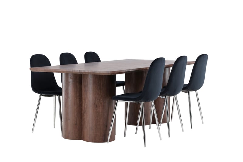 Olivia Spisegruppe 210 cm Rektangulær med 6 Polar stoler - Mocca/Sort - Møbler - Bord - Spisegrupper