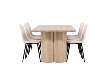 Olivia Spisegruppe 210 cm Rektangulær med 6 Polar stoler - Whitewash/Beige - Møbler - Bord - Spisegrupper