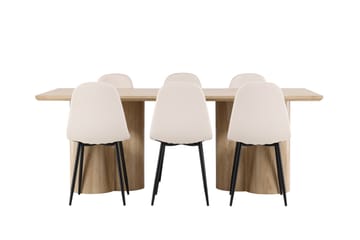 Olivia Spisegruppe 210 cm Rektangulær med 6 Polar stoler - Whitewash/Beige - Møbler - Bord - Spisegrupper