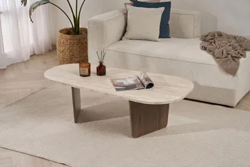 Omari Sofabord 130 cm - Travertin og valnøtt - Møbler - Bord - Sofabord