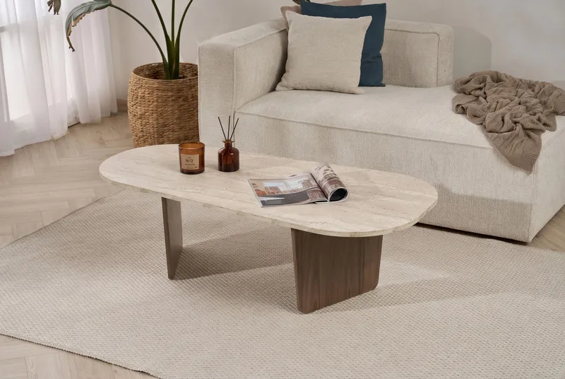 Omari Sofabord 130 cm - Travertin og valnøtt - Møbler - Bord - Sofabord