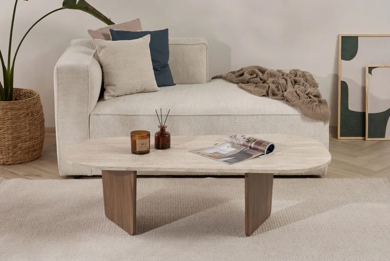 Omari Sofabord 130 cm - Travertin og valnøtt - Møbler - Bord - Sofabord