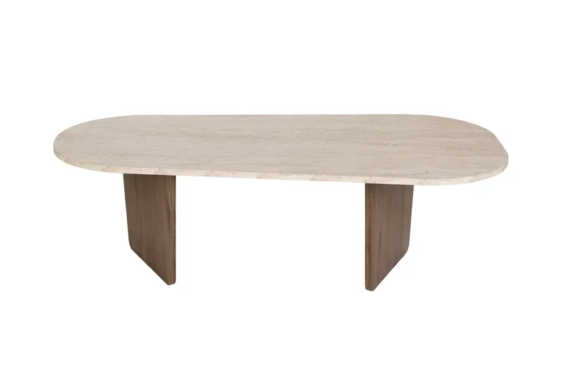 Omari Sofabord 130 cm, Travertin og valnøtt