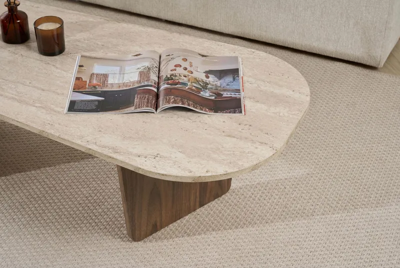 Omari Sofabord 130 cm - Travertin og valnøtt - Møbler - Bord - Sofabord
