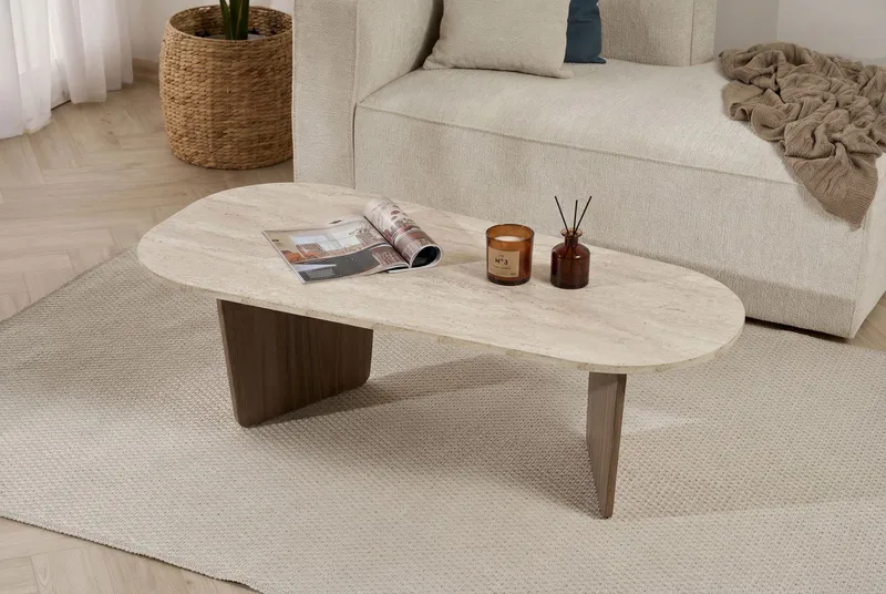Omari Sofabord 130 cm - Travertin og valnøtt - Møbler - Bord - Sofabord