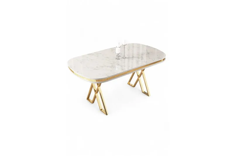 Omin Spisebord 168 cm Rektangulær, Hvit Marmor/Gull