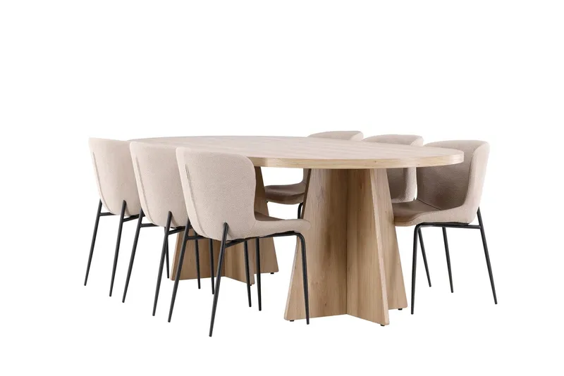 Oval matgrupp Venture Home Beige Natur 6st - Møbler - Bord - Spisegrupper